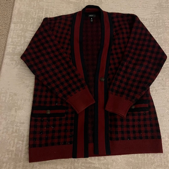 AQUA knit sparkly maroon burgundy cardigan size xs - Picture 2 of 3